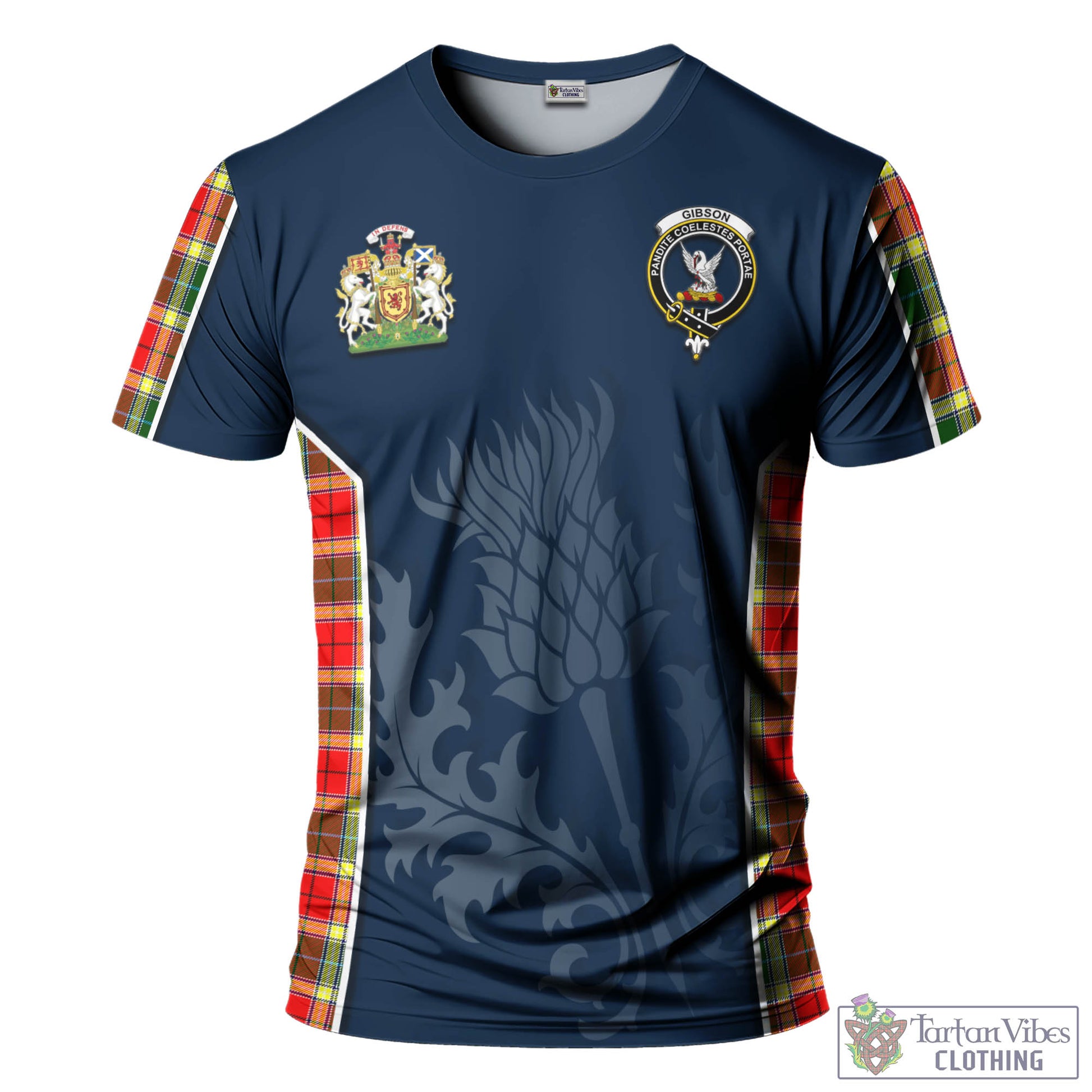 Tartan Vibes Clothing Gibsone (Gibson-Gibbs) Tartan T-Shirt with Family Crest and Scottish Thistle Vibes Sport Style