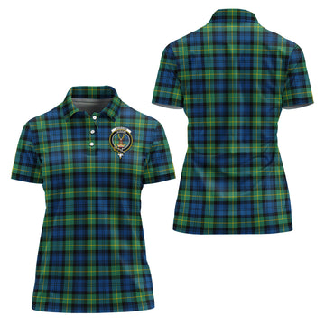 Gordon Ancient Tartan Polo Shirt with Family Crest For Women