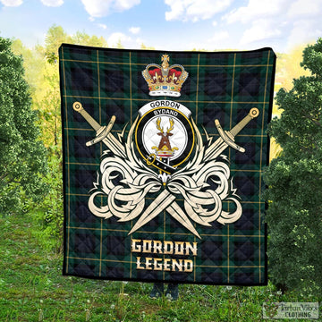 Gordon Old Tartan Quilt with Clan Crest and the Golden Sword of Courageous Legacy
