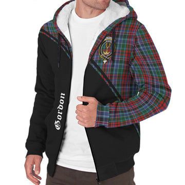 Gordon Red Tartan Sherpa Hoodie with Family Crest Curve Style