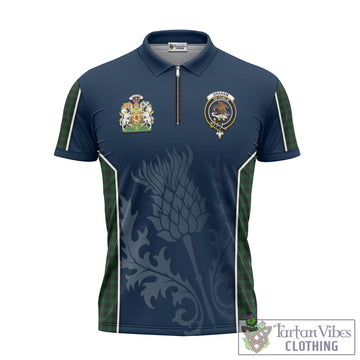 Graham Tartan Zipper Polo Shirt with Family Crest and Scottish Thistle Vibes Sport Style