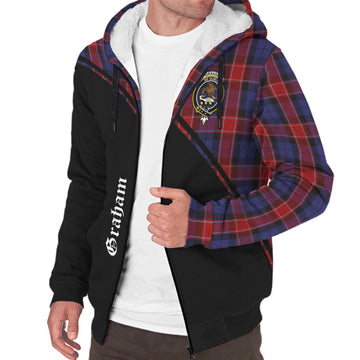 Graham of Menteith Red Tartan Sherpa Hoodie with Family Crest Curve Style