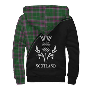 Gray Hunting Tartan Sherpa Hoodie with Family Crest Curve Style