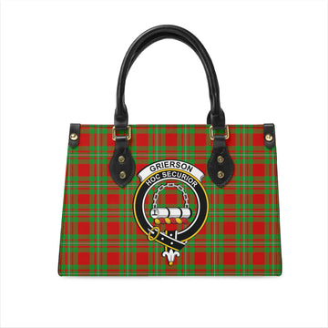 Grierson Tartan Leather Bag with Family Crest