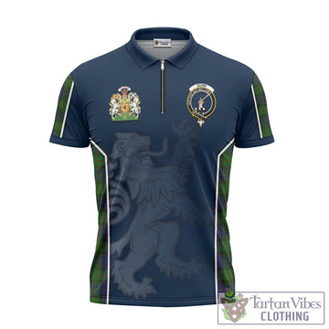 Gunn Tartan Zipper Polo Shirt with Family Crest and Lion Rampant Vibes Sport Style