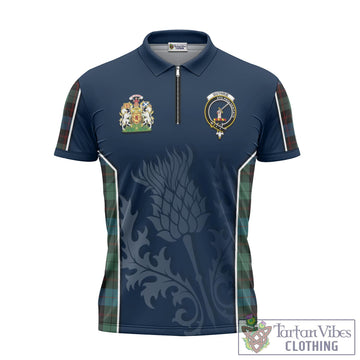 Guthrie Tartan Zipper Polo Shirt with Family Crest and Scottish Thistle Vibes Sport Style