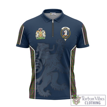 Hall Tartan Zipper Polo Shirt with Family Crest and Lion Rampant Vibes Sport Style