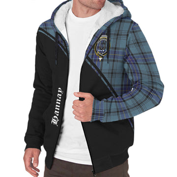 Hannay Blue Tartan Sherpa Hoodie with Family Crest Curve Style