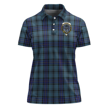 Hannay Blue Tartan Polo Shirt with Family Crest For Women