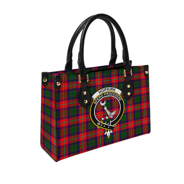 Hopkirk Tartan Leather Bag with Family Crest
