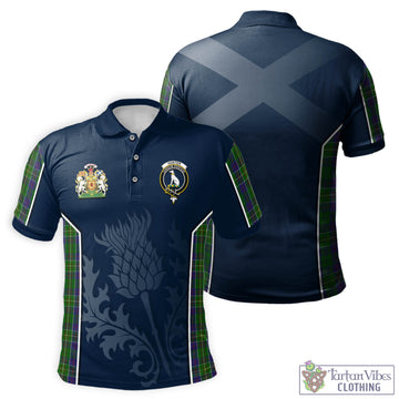 Hunter of Hunterston Tartan Men's Polo Shirt with Family Crest and Scottish Thistle Vibes Sport Style