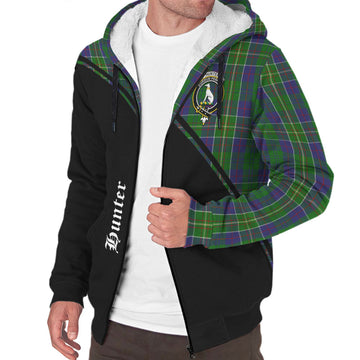 Hunter of Hunterston Tartan Sherpa Hoodie with Family Crest Curve Style