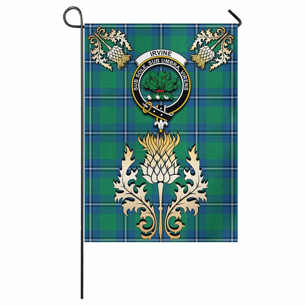 Irvine Tartan Garden Flag with Golden Regal Scottish Thistle Emblem