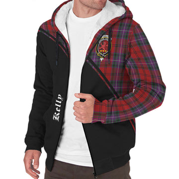 Kelly of Sleat Red Tartan Sherpa Hoodie with Family Crest Curve Style