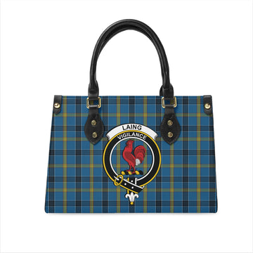 Laing Tartan Leather Bag with Family Crest