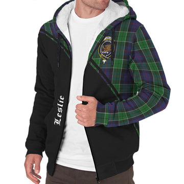 Leslie Hunting Tartan Sherpa Hoodie with Family Crest Curve Style