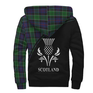 Leslie Hunting Tartan Sherpa Hoodie with Family Crest Curve Style