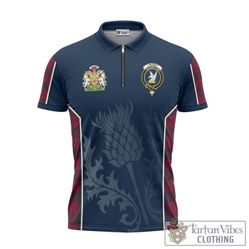 Lindsay Tartan Zipper Polo Shirt with Family Crest and Scottish Thistle Vibes Sport Style