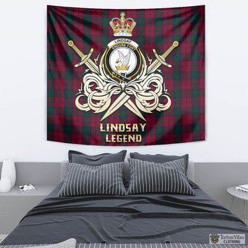 Lindsay Tartan Tapestry with Clan Crest and the Golden Sword of Courageous Legacy