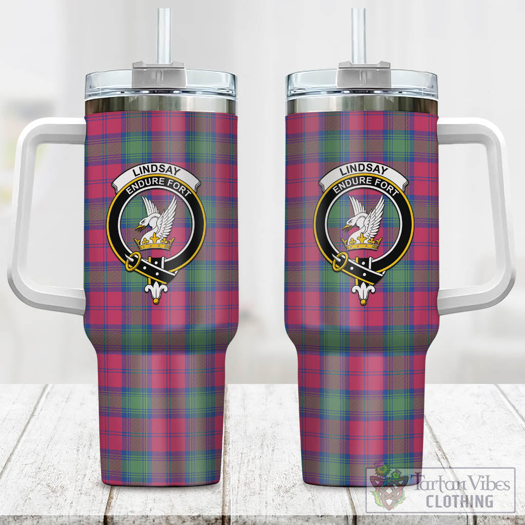 Tartan Vibes Clothing Lindsay Ancient Tartan and Family Crest Tumbler with Handle