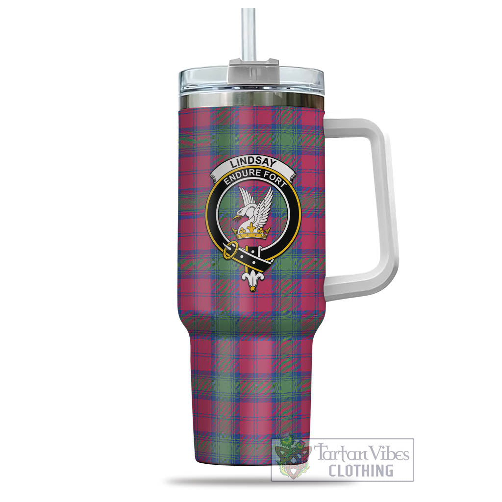 Tartan Vibes Clothing Lindsay Ancient Tartan and Family Crest Tumbler with Handle