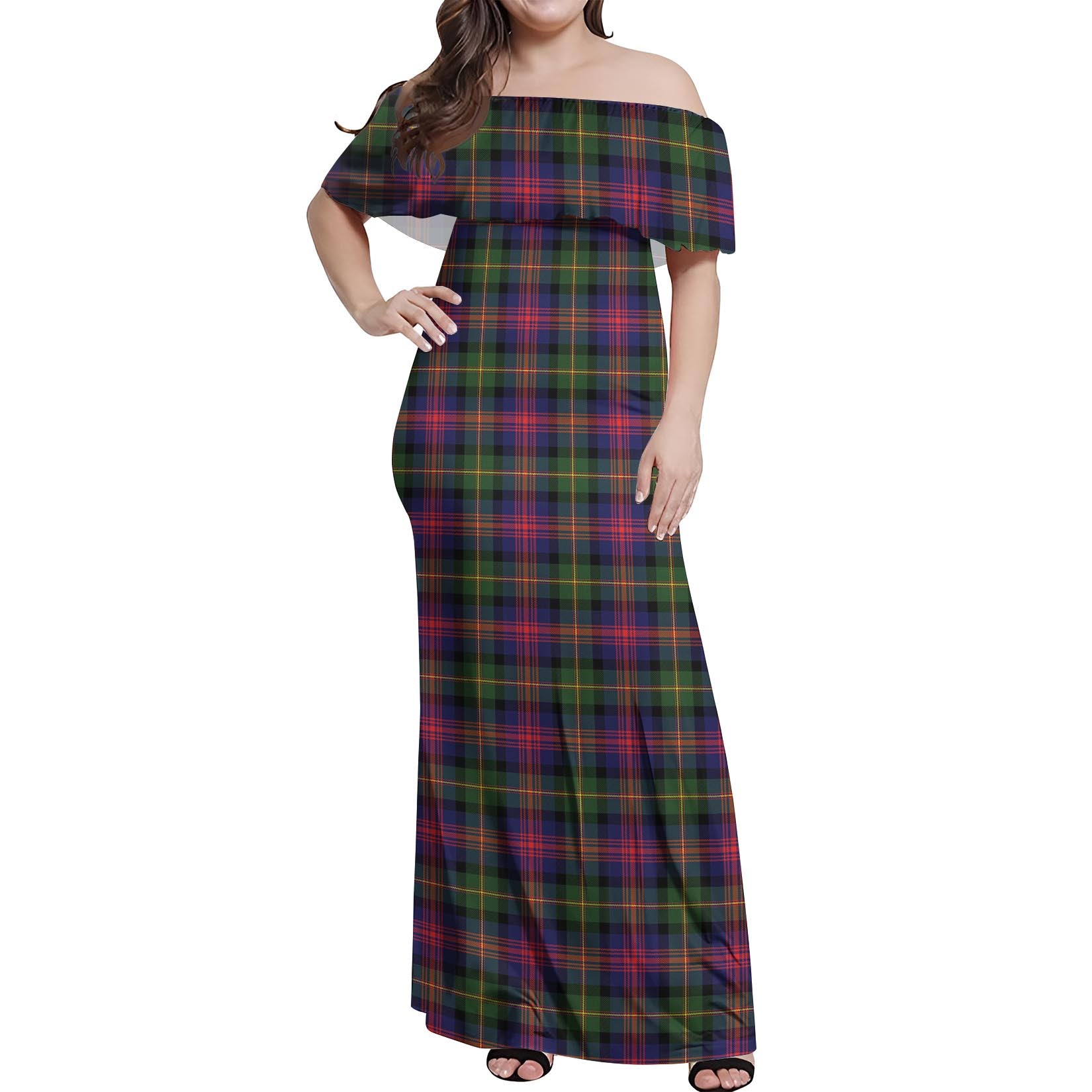 Tartanvibesclothing Logan Tartan Off Shoulder Long Dress