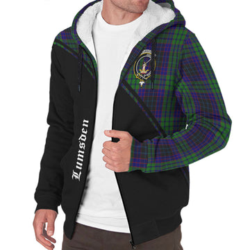 Lumsden Green Tartan Sherpa Hoodie with Family Crest Curve Style