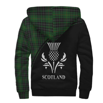 MacAulay Hunting Tartan Sherpa Hoodie with Family Crest Curve Style