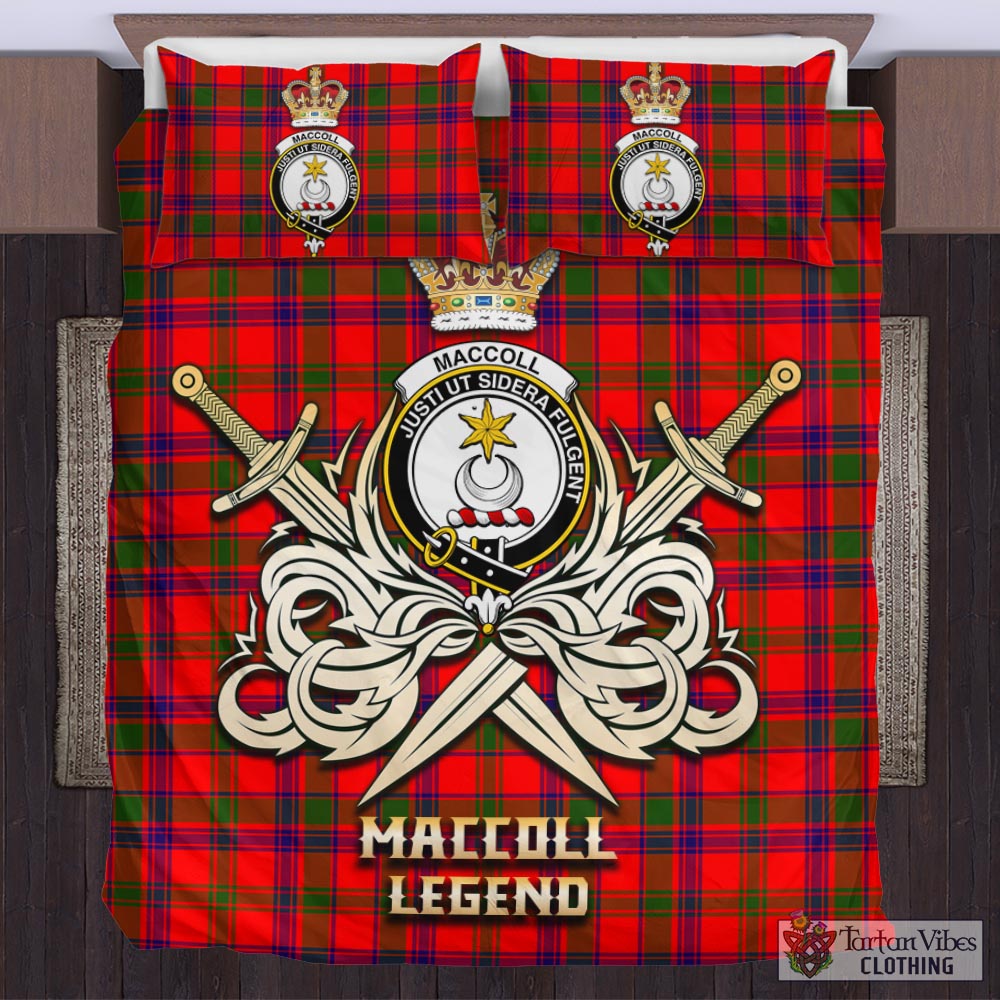 Tartan Vibes Clothing MacColl Modern Tartan Bedding Set with Clan Crest and the Golden Sword of Courageous Legacy