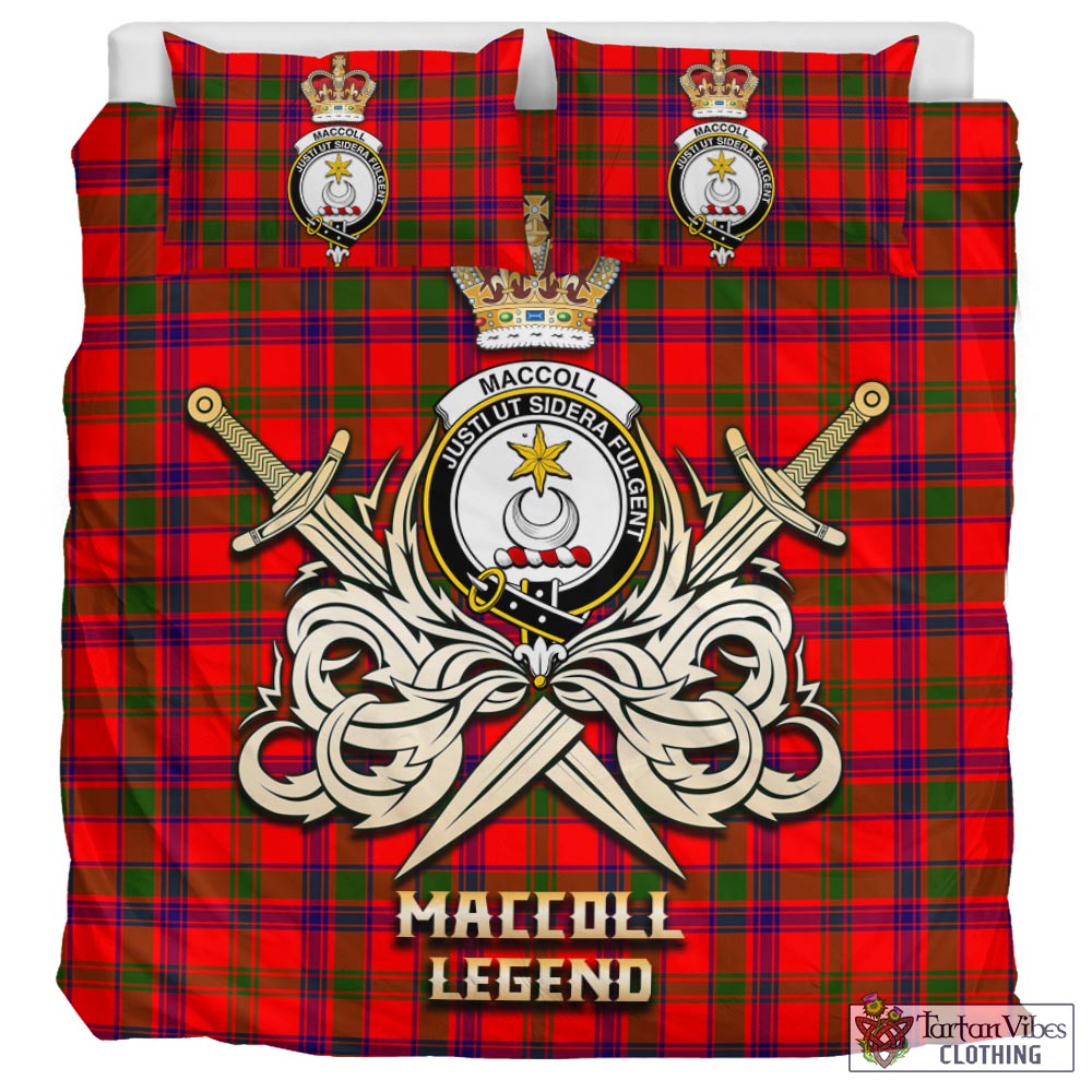 Tartan Vibes Clothing MacColl Modern Tartan Bedding Set with Clan Crest and the Golden Sword of Courageous Legacy