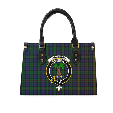 MacEwen Tartan Leather Bag with Family Crest