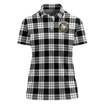 MacFarlane Black White Tartan Polo Shirt with Family Crest For Women