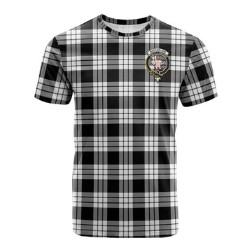 MacFarlane Black White Tartan T-Shirt with Family Crest