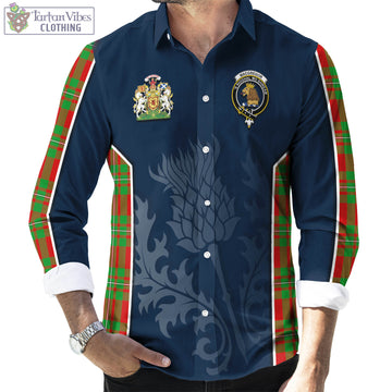 MacGregor Modern Tartan Long Sleeve Button Up Shirt with Family Crest and Scottish Thistle Vibes Sport Style