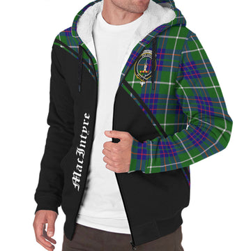 MacIntyre Hunting Modern Tartan Sherpa Hoodie with Family Crest Curve Style