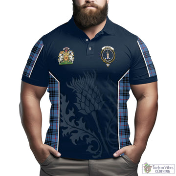 MacKay Blue Tartan Men's Polo Shirt with Family Crest and Scottish Thistle Vibes Sport Style