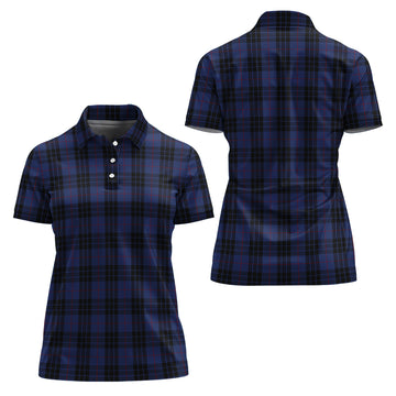 MacKay Blue Modern Tartan Polo Shirt For Women