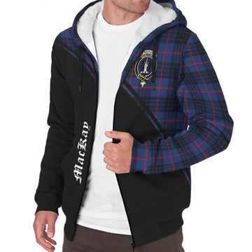 MacKay Blue Modern Tartan Sherpa Hoodie with Family Crest Curve Style