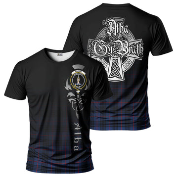 MacKay Blue Modern Tartan T-Shirt Featuring Alba Gu Brath Family Crest Celtic Inspired