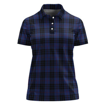 MacKay Blue Modern Tartan Polo Shirt For Women