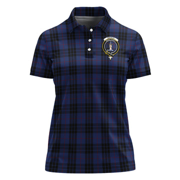 MacKay Blue Modern Tartan Polo Shirt with Family Crest For Women