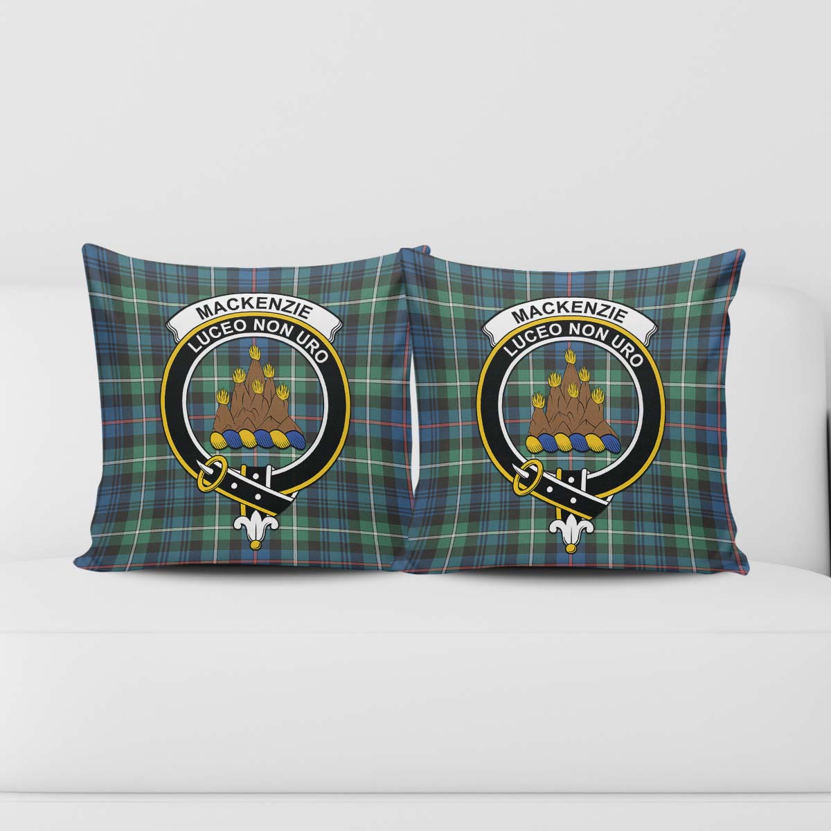 MacKenzie Ancient Tartan Pillow Cover with Family Crest - Tartanvibesclothing