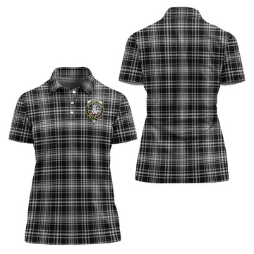 MacLean Black and White Tartan Polo Shirt with Family Crest For Women