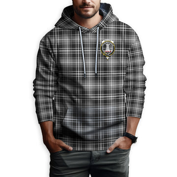 MacLean Black and White Tartan Hoodie with Family Crest