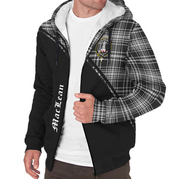 MacLean Black and White Tartan Sherpa Hoodie with Family Crest Curve Style