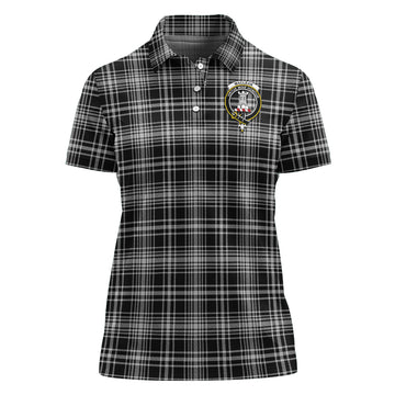 MacLean Black and White Tartan Polo Shirt with Family Crest For Women