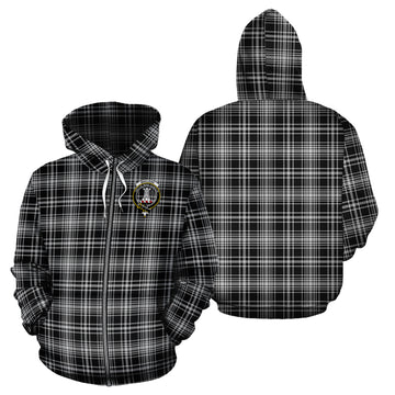 MacLean Black and White Tartan Hoodie with Family Crest