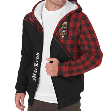 MacLeod Black and Red Tartan Sherpa Hoodie with Family Crest Curve Style