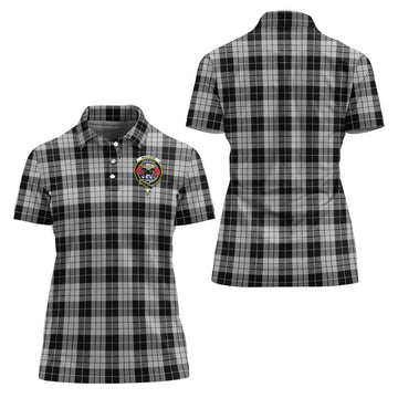 MacLeod Black and White Tartan Polo Shirt with Family Crest For Women