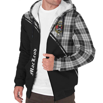 MacLeod Black and White Tartan Sherpa Hoodie with Family Crest Curve Style